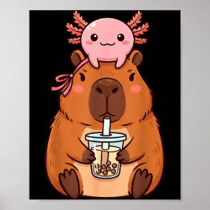 Poster Capybara mignon buvant du thé aux perles Kawaii Ax