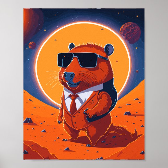 Poster Capybara Planet Mars Funny Moderne (Devant)