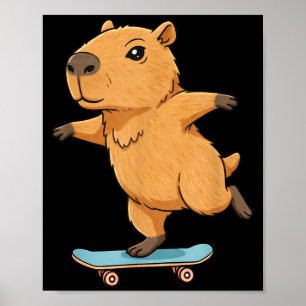 Poster Capybara Skateur Drôle Planche à Roulettes Balleri