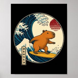 Poster Capyra Japonais Kanagawa Vague Surf Japon Garçons