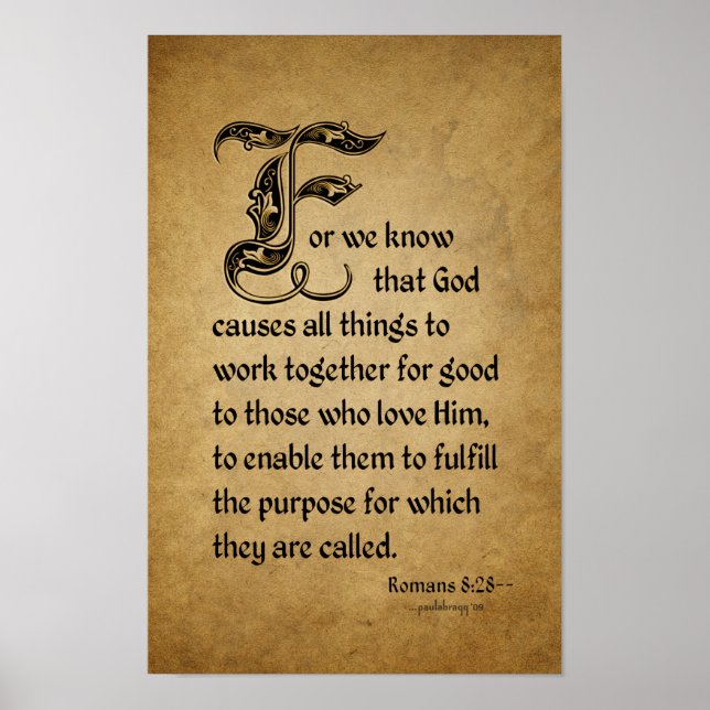 Poster Car nous savons que Dieu (Écriture Romains 8:28 (Devant)