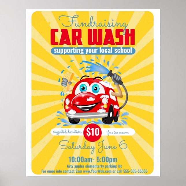 Poster Car Wash thème Événement Flyer, évènement scolaire (Devant)