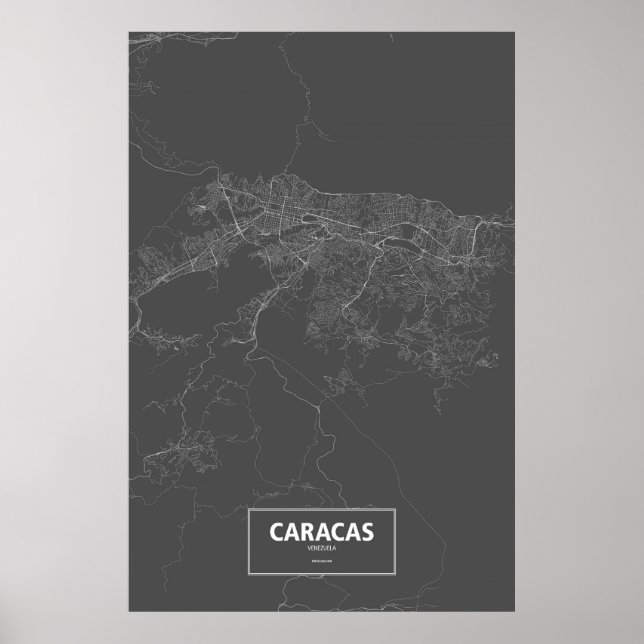 Poster Caracas, Venezuela (blanc sur noir) (Devant)