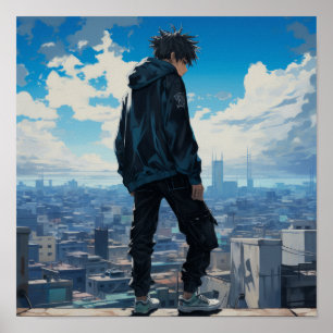 Poster Caractère Anime cool avec Pantalon Noir Baggy et B