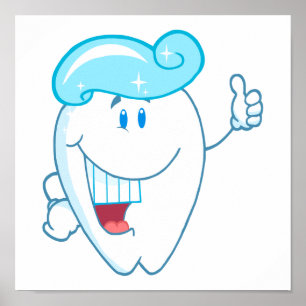 Poster Caractère Cartoon Dent Souriant Avec Du dentifrice