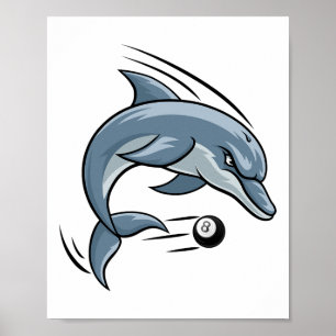 Poster Caractère Dauphin Animal Billiards Pool