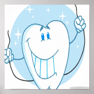 Poster Caractère de dessin de dent souriante Toujours flu
