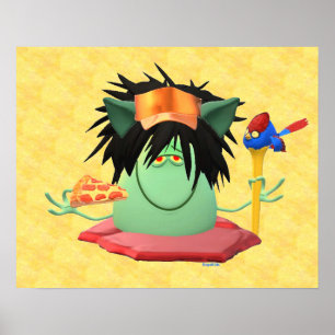 Poster Caractère de pizza Monster Vert Animé