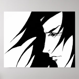 Poster Caractère Manga Anime noir et blanc