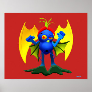 Poster Caractère Monstre Animé avec ailes
