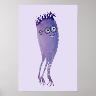 Poster Caractère Nerdy Drôle Geek mignon pourpre