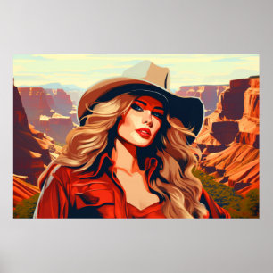 Poster Caractère Western Femme Portrait Mountain