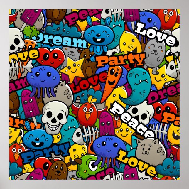 Poster Caractères graffitis colorés Motif (Devant)