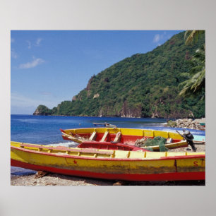 Poster Caraïbes, BWI, Sainte-Lucie, voiliers, Soufriere.