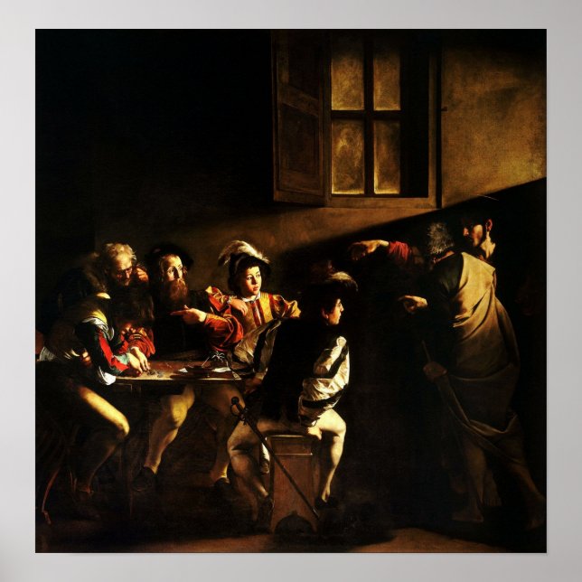 Poster Caravaggio - L'Appel De Saint Matthieu 1600 (Devant)