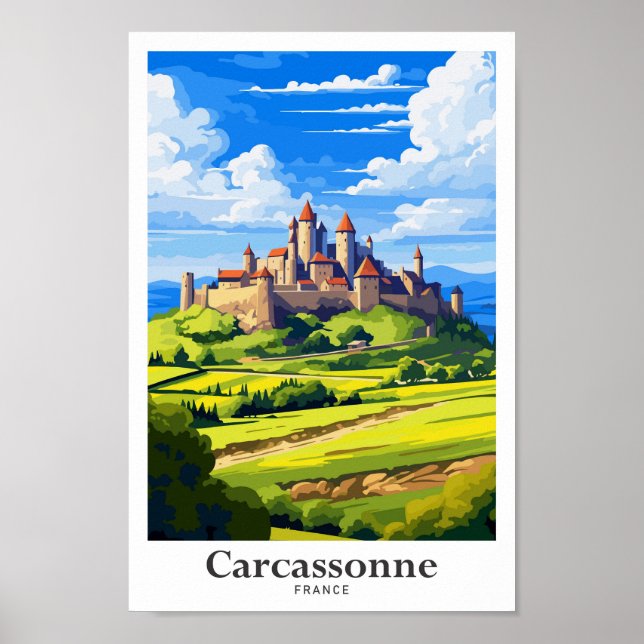 Poster Carcassonne France Voyage Vintage Illustration (Devant)