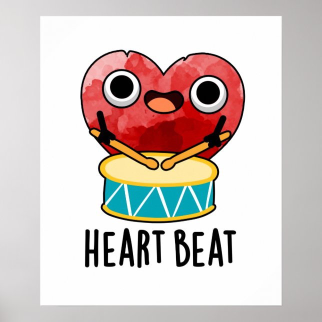 Poster Cardiaque Beat Funny Heart Drummer Pun (Devant)