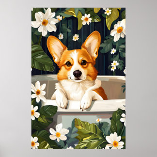 Poster Cardigan Welsh Corgi dans la baignoire, Chi