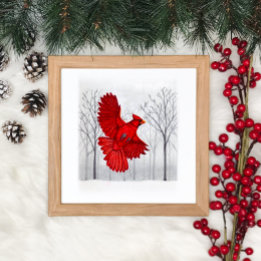 Poster Cardinal en Art hivernal neige