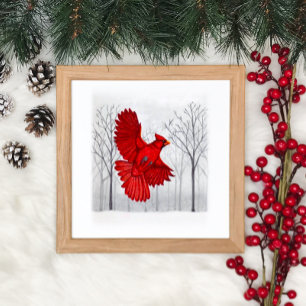 Poster Cardinal en Art hivernal neige