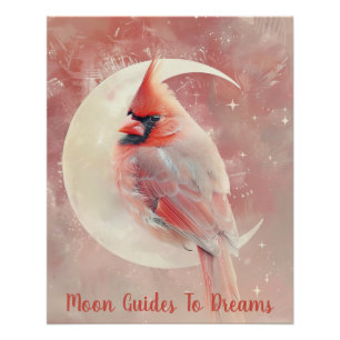 Poster Cardinal oiseau bébé dormant sur Lune
