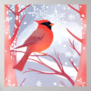 Poster Cardinal rouge   Belle peinture à l'aquarelle