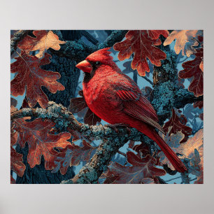 Poster Cardinal rouge perché sur une branche