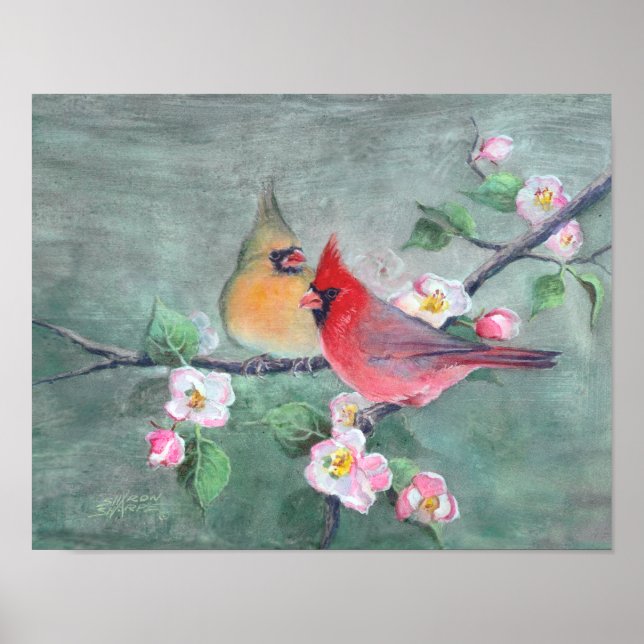 Poster CARDINALS & APPLE BLOSSOMS par SHARON SHARPE (Devant)