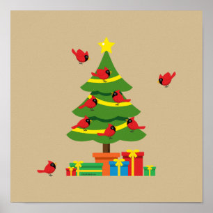 Poster Cardinaux rouges - Merrier de Noël passé ensemble