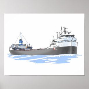 Poster cargo des Grands Lacs Ernest R. Breech Rouge Steel