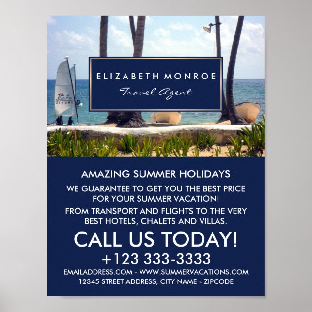 Poster Caribbean Beach, agent de voyage publicité (Devant)