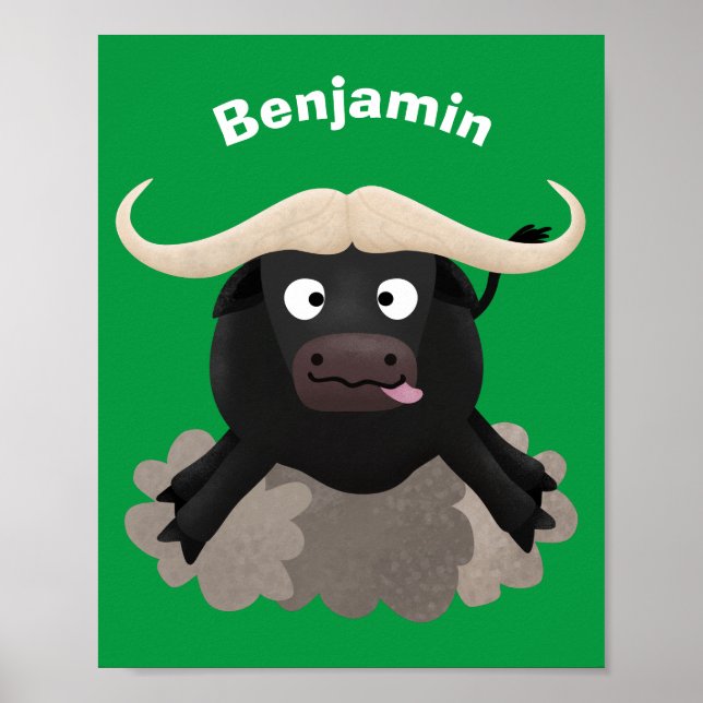 Poster Caricature amusante de buffle d'eau courante (Devant)