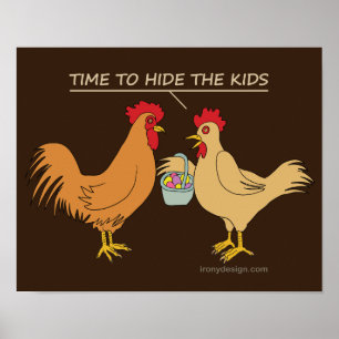 Poster Caricature amusante de chasse aux oeufs de Pâques 