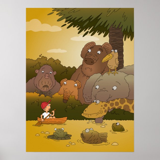 Poster Caricature Boy Tropical Jungle Animal (Devant)