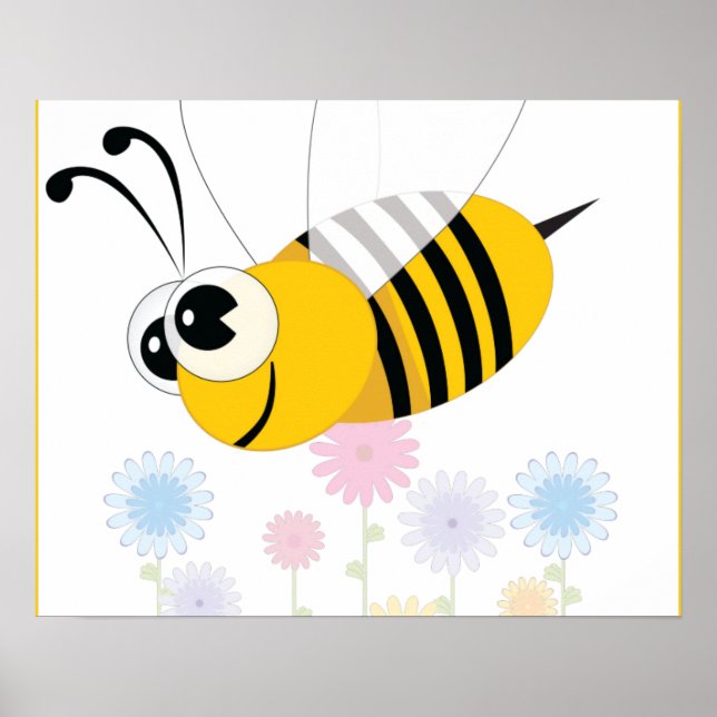 Poster Caricature Bumble Bee and Flowers (Devant)