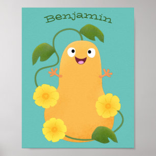 Poster Caricature citrouille gourde en beuret joyeux