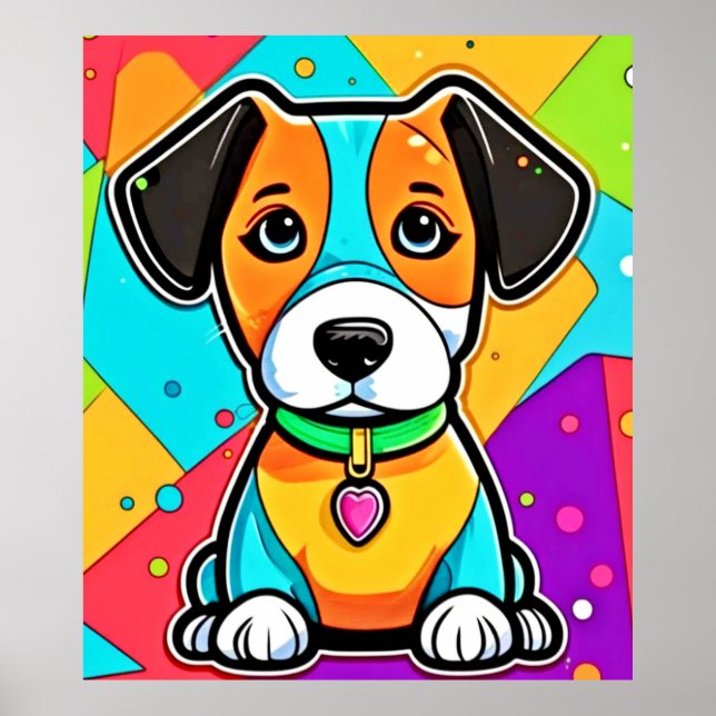 Poster Caricature colorée Art Chiot Imprimer (Devant)