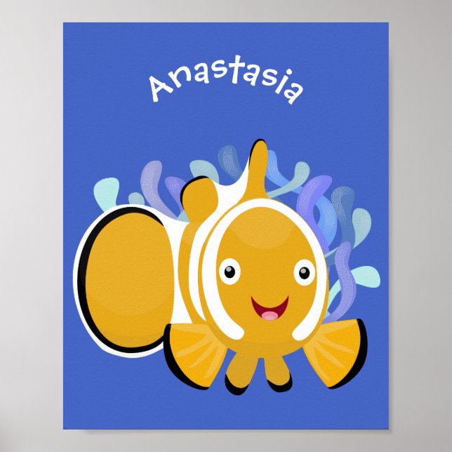 Poster Caricature d'anénome de poisson clown joli (Devant)
