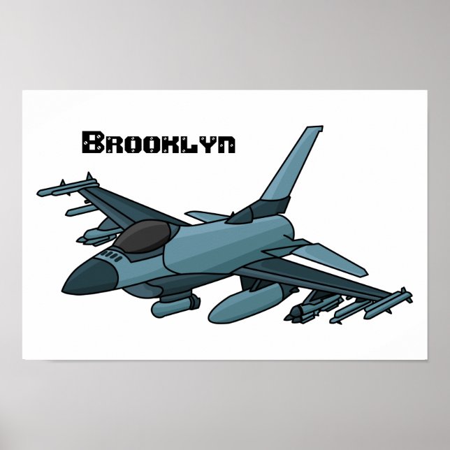 Poster Caricature d'avion de chasse militaire (Devant)