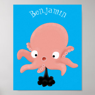 Poster Caricature de bébé pieuvre rose mignonne humour