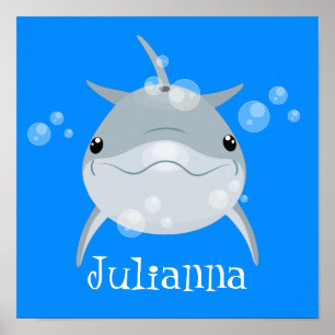 Poster Caricature de bulles de dauphins joyeux