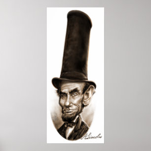 Poster Caricature de chapeau haut-de-forme d'Abe Lincoln