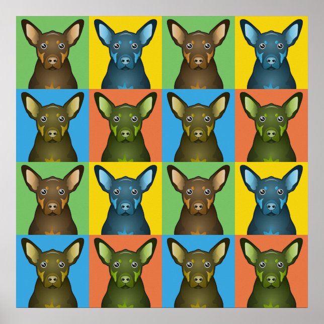 Poster Caricature de chien Kelpie australien Pop-Art (Devant)