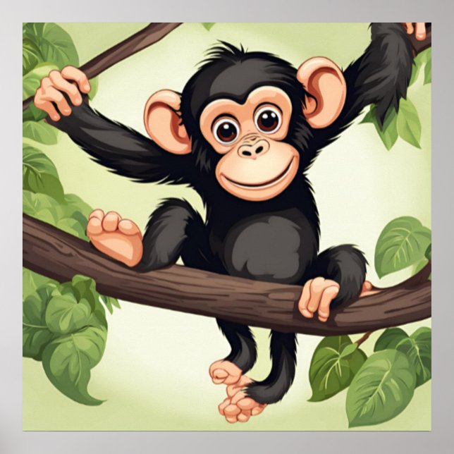 Poster Caricature de chimpanzé fou mignon (Devant)