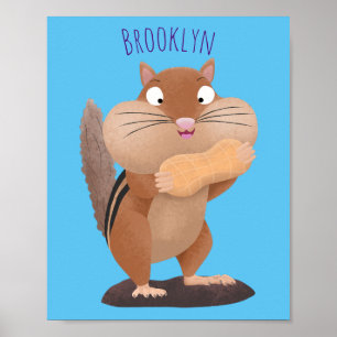 Poster Caricature de chipmunk à grosses joues mignonnes