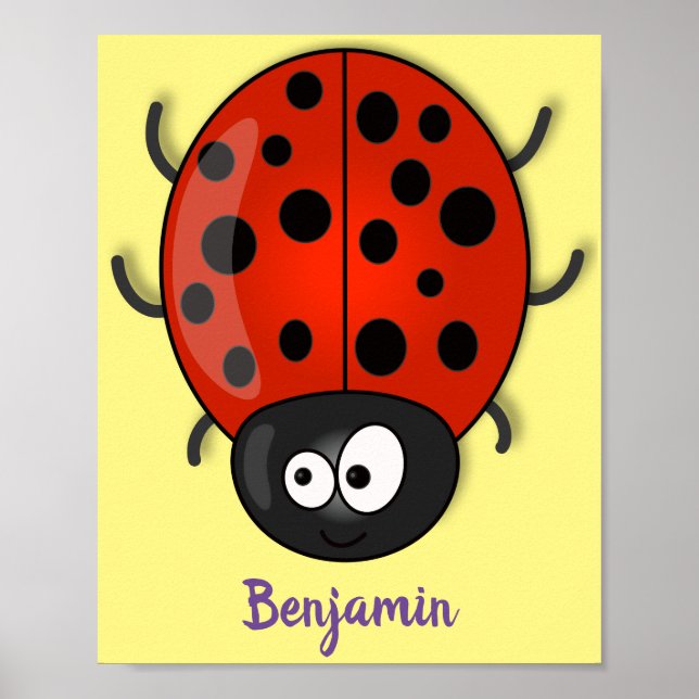 Poster Caricature de coccinelle rouge joyeux (Devant)