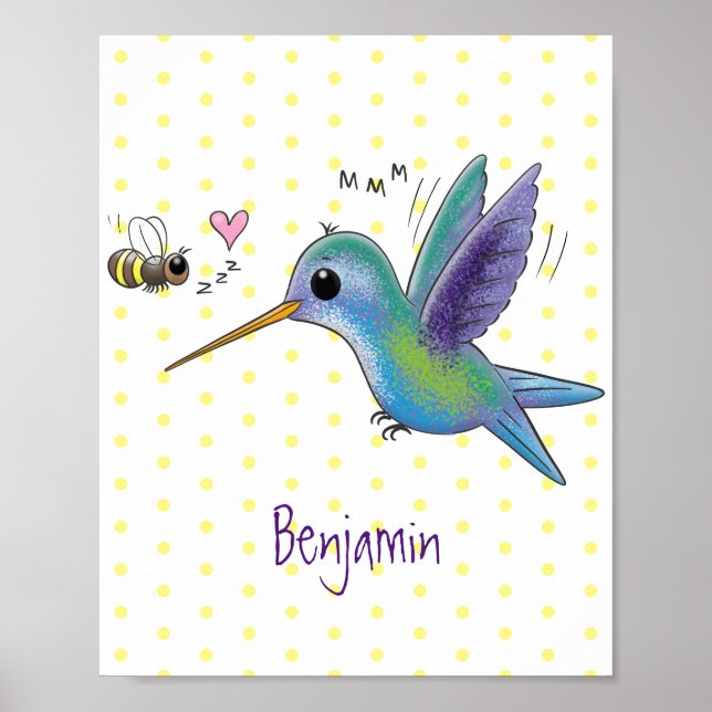 Poster Caricature de colibri d'abeille mignonne (Devant)