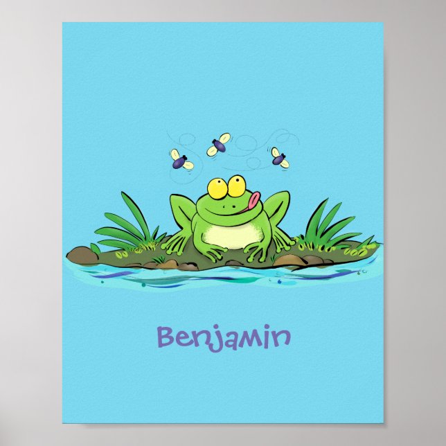 Poster Caricature de grenouille vert mignon (Devant)