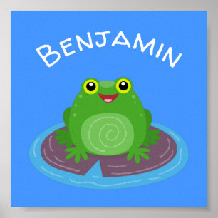 Poster Caricature de grenouille verte joyeux et souriante