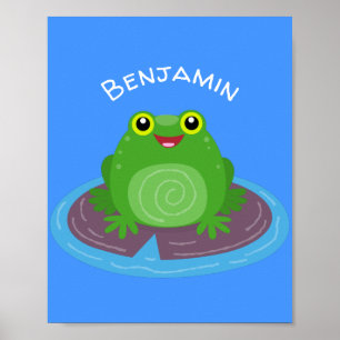 Poster Caricature de grenouille verte mignonne
